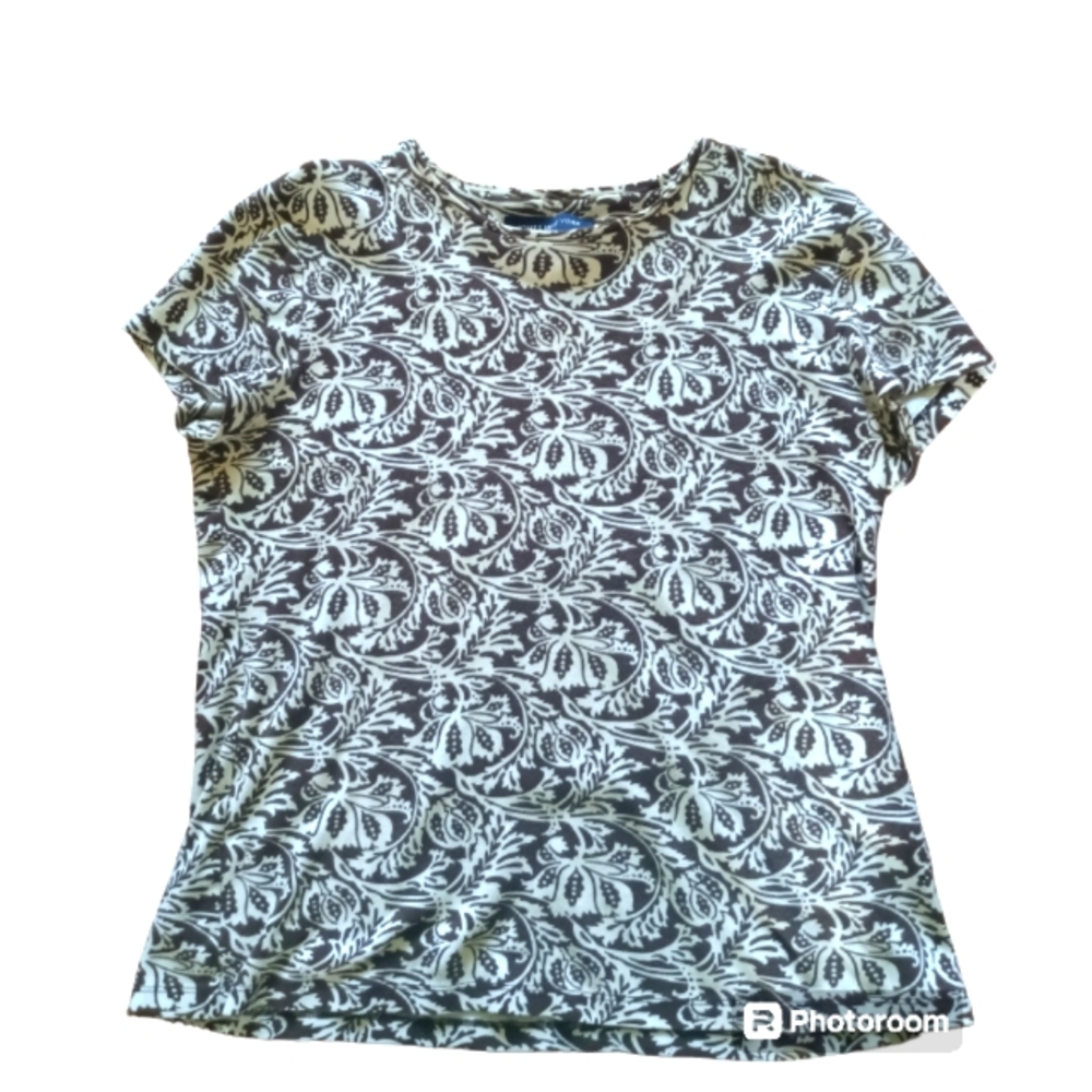 Jones New York Signature Floral print tee shirt Brown & cream